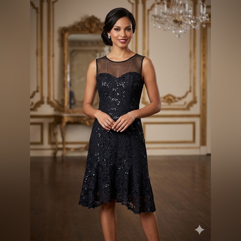 Enfocus Studio Black Lace Midi Dress with Sheer Yoke